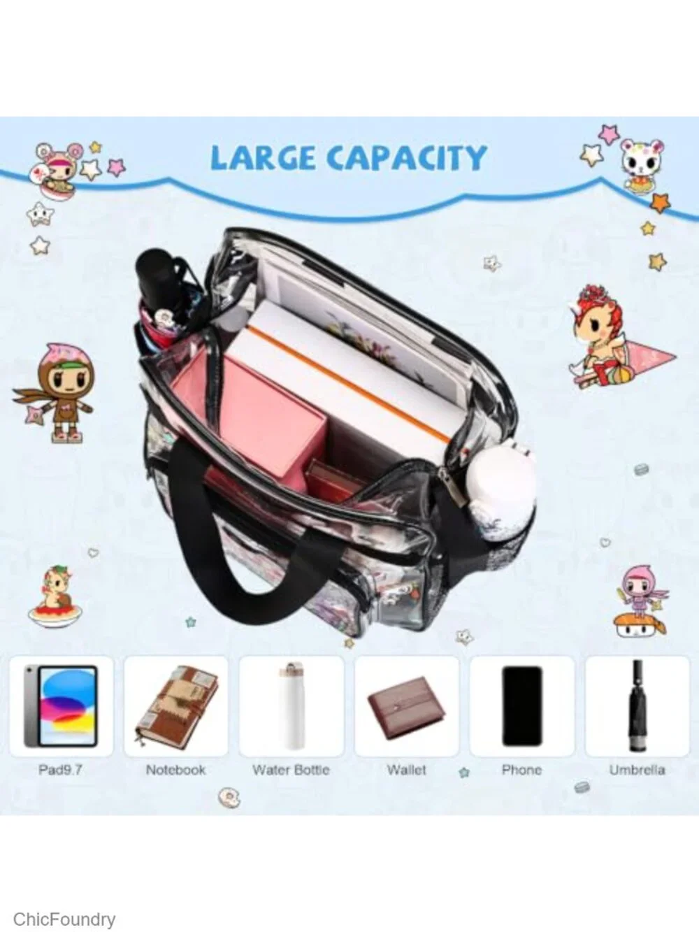 Clear Stadium Approved Tote Bag with Adjustable Strap, Anime Collectible Display